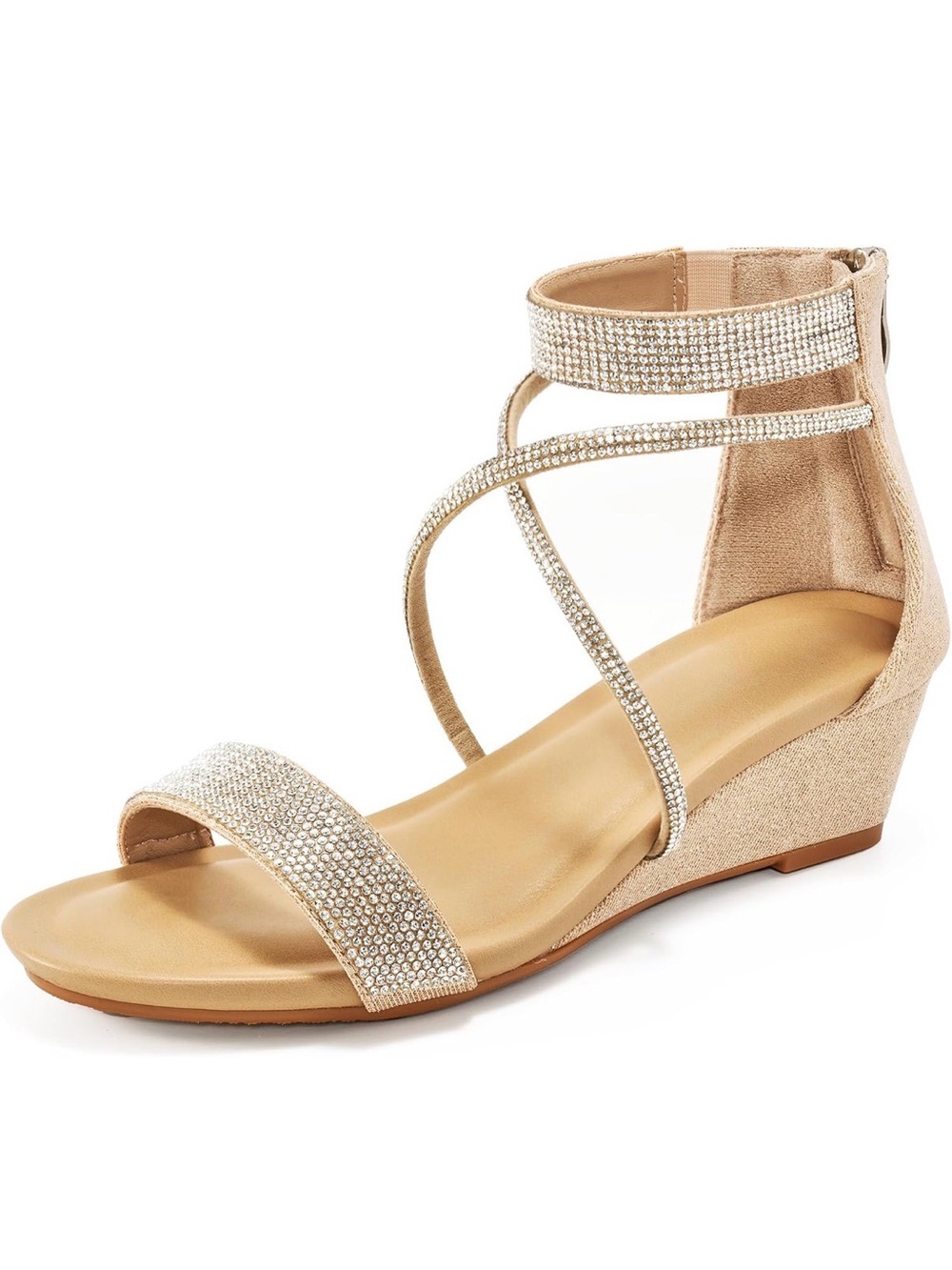 Women's Rhinestone Ankle-Strap Wedge Sandals - Gold